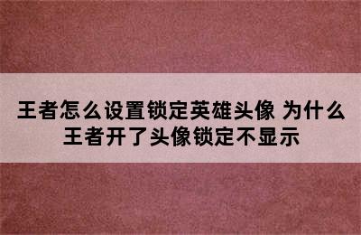 王者怎么设置锁定英雄头像 为什么王者开了头像锁定不显示